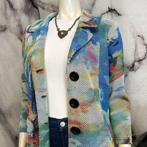 Multiples brand blue green yellow pink print mesh style jacket